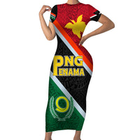 Personalised Penama and Papua New Guinea Day Short Sleeve Bodycon Dress Emblem Mix Style - Wonder Print Shop
