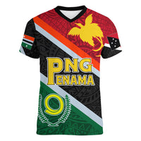 Personalised Penama and Papua New Guinea Day Women V Neck T Shirt Emblem Mix Style - Wonder Print Shop