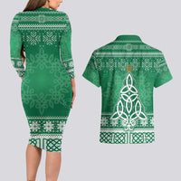 Christmas Ireland Celtic Couples Matching Long Sleeve Bodycon Dress and Hawaiian Shirt Special Xmas Tree - Wonder Print Shop