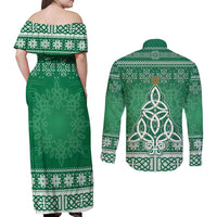 Christmas Ireland Celtic Couples Matching Off Shoulder Maxi Dress and Long Sleeve Button Shirt Special Xmas Tree - Wonder Print Shop