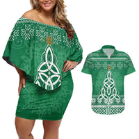 Christmas Ireland Celtic Couples Matching Off Shoulder Short Dress and Hawaiian Shirt Special Xmas Tree - Wonder Print Shop