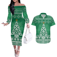 Christmas Ireland Celtic Couples Matching Off The Shoulder Long Sleeve Dress and Hawaiian Shirt Special Xmas Tree - Wonder Print Shop
