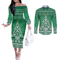 Christmas Ireland Celtic Couples Matching Off The Shoulder Long Sleeve Dress and Long Sleeve Button Shirt Special Xmas Tree - Wonder Print Shop
