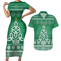 Christmas Ireland Celtic Couples Matching Short Sleeve Bodycon Dress and Hawaiian Shirt Special Xmas Tree - Wonder Print Shop