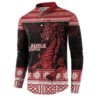 Christmas Wales Celtic Button Sweatshirt Welsh Dragon Nadolig Llawen - Wonder Print Shop
