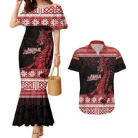 Christmas Wales Celtic Couples Matching Mermaid Dress and Hawaiian Shirt Welsh Dragon Nadolig Llawen - Wonder Print Shop