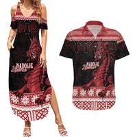 Christmas Wales Celtic Couples Matching Summer Maxi Dress and Hawaiian Shirt Welsh Dragon Nadolig Llawen - Wonder Print Shop