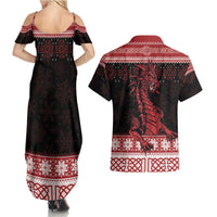 Christmas Wales Celtic Couples Matching Summer Maxi Dress and Hawaiian Shirt Welsh Dragon Nadolig Llawen - Wonder Print Shop