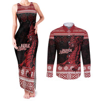 Christmas Wales Celtic Couples Matching Tank Maxi Dress and Long Sleeve Button Shirt Welsh Dragon Nadolig Llawen - Wonder Print Shop
