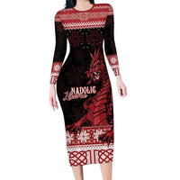 Christmas Wales Celtic Family Matching Long Sleeve Bodycon Dress and Hawaiian Shirt Welsh Dragon Nadolig Llawen - Wonder Print Shop
