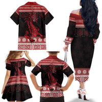 Christmas Wales Celtic Family Matching Off The Shoulder Long Sleeve Dress and Hawaiian Shirt Welsh Dragon Nadolig Llawen - Wonder Print Shop