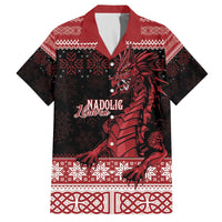 Christmas Wales Celtic Family Matching Off The Shoulder Long Sleeve Dress and Hawaiian Shirt Welsh Dragon Nadolig Llawen - Wonder Print Shop