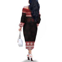 Christmas Wales Celtic Family Matching Off The Shoulder Long Sleeve Dress and Hawaiian Shirt Welsh Dragon Nadolig Llawen - Wonder Print Shop