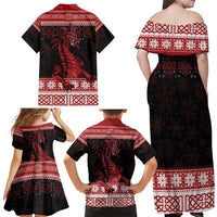Christmas Wales Celtic Family Matching Off Shoulder Maxi Dress and Hawaiian Shirt Welsh Dragon Nadolig Llawen - Wonder Print Shop