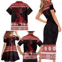 Christmas Wales Celtic Family Matching Short Sleeve Bodycon Dress and Hawaiian Shirt Welsh Dragon Nadolig Llawen - Wonder Print Shop