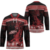 Christmas Wales Celtic Hockey Jersey Welsh Dragon Nadolig Llawen - Wonder Print Shop