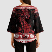 Christmas Wales Celtic Kimono Sleeve Blouse Welsh Dragon Nadolig Llawen - Wonder Print Shop