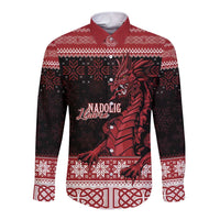 Christmas Wales Celtic Long Sleeve Button Shirt Welsh Dragon Nadolig Llawen - Wonder Print Shop