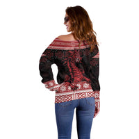 Christmas Wales Celtic Off Shoulder Sweater Welsh Dragon Nadolig Llawen - Wonder Print Shop