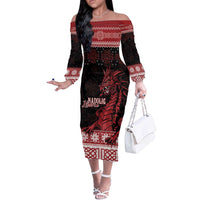 Christmas Wales Celtic Off The Shoulder Long Sleeve Dress Welsh Dragon Nadolig Llawen - Wonder Print Shop