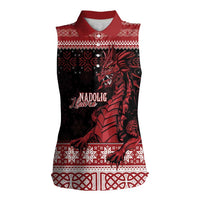 Christmas Wales Celtic Women Sleeveless Polo Shirt Welsh Dragon Nadolig Llawen - Wonder Print Shop