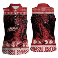 Christmas Wales Celtic Women Sleeveless Polo Shirt Welsh Dragon Nadolig Llawen - Wonder Print Shop