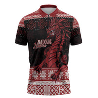 Christmas Wales Celtic Zipper Polo Shirt Welsh Dragon Nadolig Llawen - Wonder Print Shop