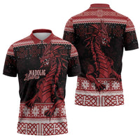 Christmas Wales Celtic Zipper Polo Shirt Welsh Dragon Nadolig Llawen - Wonder Print Shop