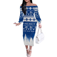 Finland Christmas Hannunvaakuna Tattoo Family Matching Off Shoulder Long Sleeve Dress and Hawaiian Shirt Hyvaa Joulua - Flag Color - Wonder Print Shop
