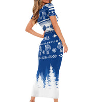 Finland Christmas Hannunvaakuna Tattoo Family Matching Short Sleeve Bodycon Dress and Hawaiian Shirt Hyvaa Joulua - Flag Color - Wonder Print Shop