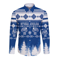 Finland Christmas Hannunvaakuna Tattoo Long Sleeve Button Shirt Hyvaa Joulua - Flag Color - Wonder Print Shop