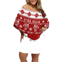 Finland Christmas Hannunvaakuna Tattoo Family Matching Off Shoulder Short Dress and Hawaiian Shirt Hyvaa Joulua - Red LT7 - Wonder Print Shop