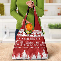 Finland Christmas Hannunvaakuna Tattoo Grocery Bag Hyvaa Joulua - Red