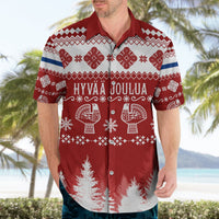 Red Christmas Hawaiian shirt with Finnish pattern and Hyvaa Joulua text