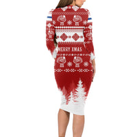 Finland Christmas Hannunvaakuna Tattoo Long Sleeve Bodycon Dress Hyvaa Joulua - Red - Wonder Print Shop