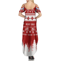 Finland Christmas Hannunvaakuna Tattoo Summer Maxi Dress Hyvaa Joulua - Red - Wonder Print Shop