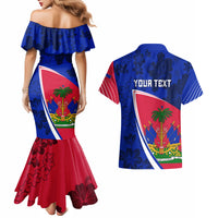 Personalised Haiti Independence Anniversary Couples Matching Mermaid Dress and Hawaiian Shirt Mix Hibiscus - Flag Color LT7 - Wonder Print Shop