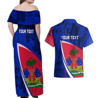Personalised Haiti Independence Anniversary Couples Matching Off Shoulder Maxi Dress and Hawaiian Shirt Mix Hibiscus - Flag Color LT7 - Wonder Print Shop