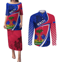 Personalised Haiti Independence Anniversary Couples Matching Puletasi and Long Sleeve Button Shirt Mix Hibiscus - Flag Color LT7 - Wonder Print Shop