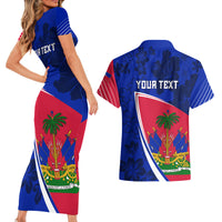 Personalised Haiti Independence Anniversary Couples Matching Short Sleeve Bodycon Dress and Hawaiian Shirt Mix Hibiscus - Flag Color LT7 - Wonder Print Shop