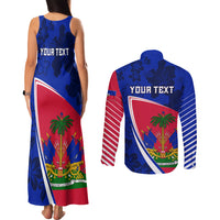 Personalised Haiti Independence Anniversary Couples Matching Tank Maxi Dress and Long Sleeve Button Shirt Mix Hibiscus - Flag Color LT7 - Wonder Print Shop