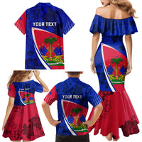 Personalised Haiti Independence Anniversary Family Matching Mermaid Dress and Hawaiian Shirt Mix Hibiscus - Flag Color LT7 - Wonder Print Shop