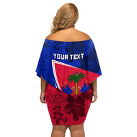 Personalised Haiti Independence Anniversary Family Matching Off Shoulder Short Dress and Hawaiian Shirt Mix Hibiscus - Flag Color LT7 - Wonder Print Shop