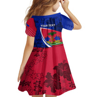 Personalised Haiti Independence Anniversary Family Matching Short Sleeve Bodycon Dress and Hawaiian Shirt Mix Hibiscus - Flag Color - Wonder Print Shop