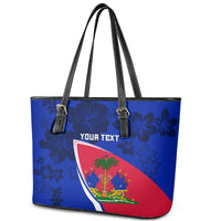 Personalised Haiti Independence Anniversary Leather Tote Bag Mix Hibiscus - Flag Color - Wonder Print Shop