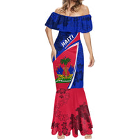 Personalised Haiti Independence Anniversary Mermaid Dress Mix Hibiscus - Flag Color - Wonder Print Shop