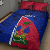 Personalised Haiti Independence Anniversary Quilt Bed Set Mix Hibiscus - Flag Color - Wonder Print Shop