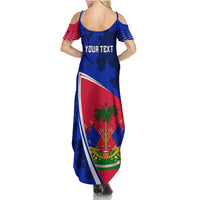 Personalised Haiti Independence Anniversary Summer Maxi Dress Mix Hibiscus - Flag Color - Wonder Print Shop