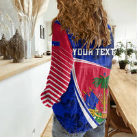 Personalised Haiti Independence Anniversary Women Casual Shirt Mix Hibiscus - Flag Color - Wonder Print Shop