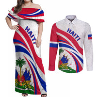 Haiti Independence Anniversary Couples Matching Off Shoulder Maxi Dress and Long Sleeve Button Shirt Ayiti Basic Style LT7 - Wonder Print Shop